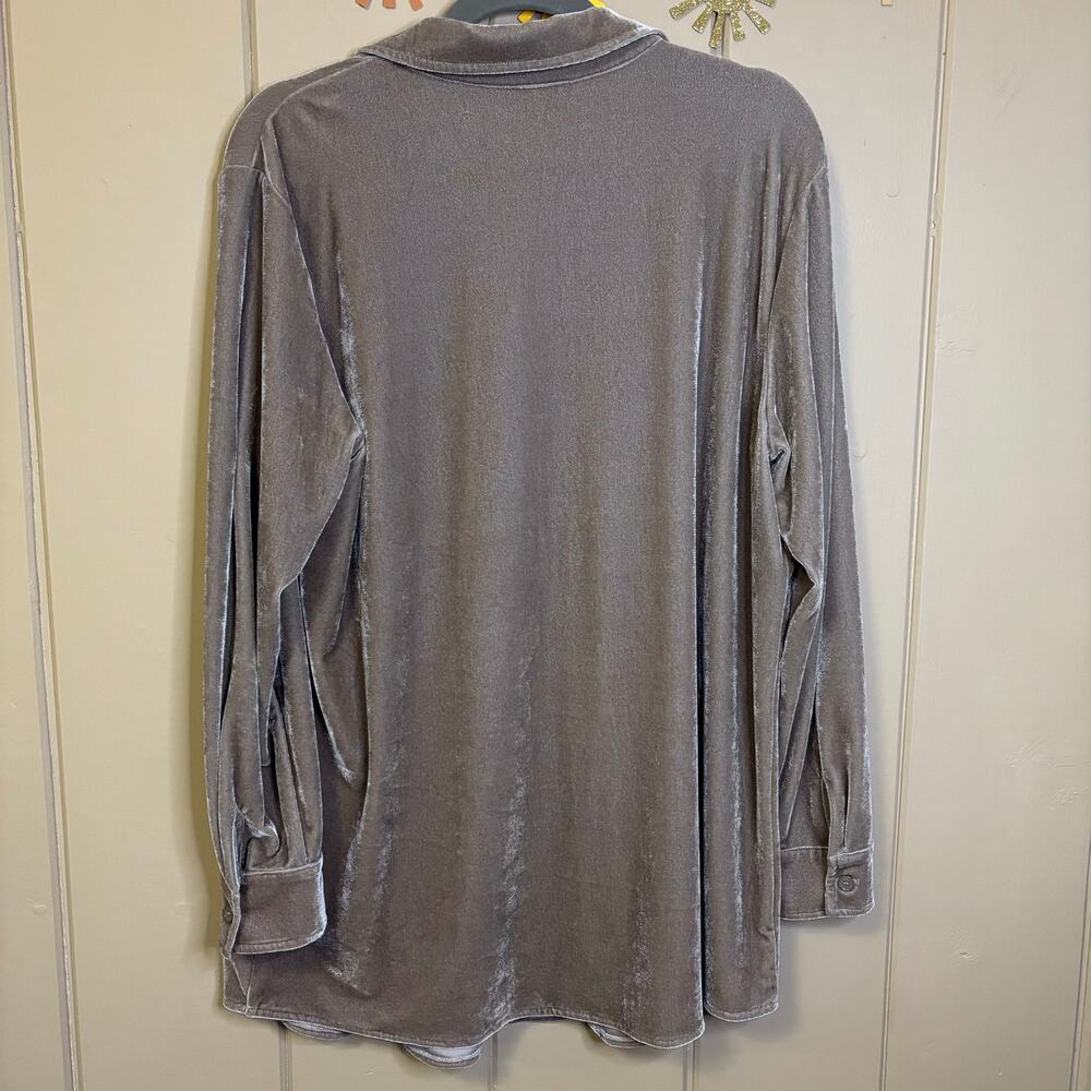 Soft surroundings Beige Velvet Button Down tunic Long Line Quiet Luxury Large